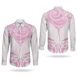 New Zealand Manta Ray Tattoo Couples Matching Long Sleeve Bodycon Dress and Long Sleeve Button Shirt Aotearoa Maori Haehae Pink