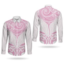 New Zealand Manta Ray Tattoo Couples Matching Short Sleeve Bodycon Dress and Long Sleeve Button Shirt Aotearoa Maori Haehae Pink