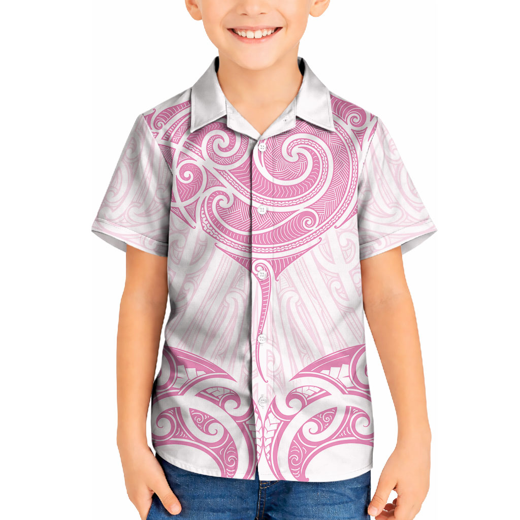 New Zealand Manta Ray Tattoo Kid Hawaiian Shirt Aotearoa Maori Haehae Pink