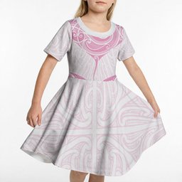 New Zealand Manta Ray Tattoo Kid Short Sleeve Dress Aotearoa Maori Haehae Pink