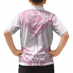 New Zealand Manta Ray Tattoo Kid Hawaiian Shirt Aotearoa Maori Haehae Pink