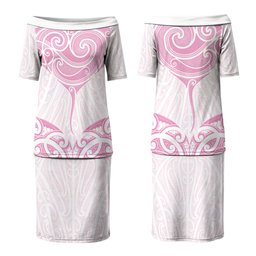 New Zealand Manta Ray Tattoo Family Matching Puletasi and Hawaiian Shirt Aotearoa Maori Haehae Pink