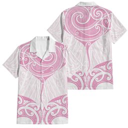 New Zealand Manta Ray Tattoo Family Matching Puletasi and Hawaiian Shirt Aotearoa Maori Haehae Pink