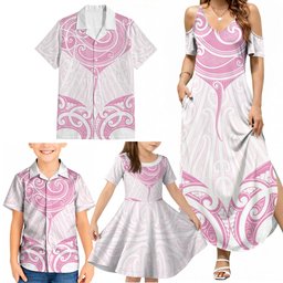 New Zealand Manta Ray Tattoo Family Matching Summer Maxi Dress and Hawaiian Shirt Aotearoa Maori Haehae Pink
