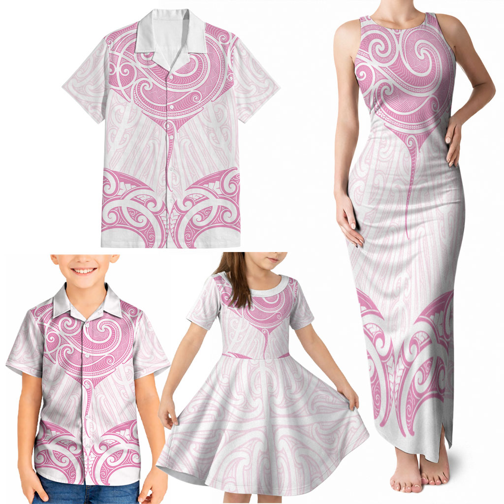 New Zealand Manta Ray Tattoo Family Matching Tank Maxi Dress and Hawaiian Shirt Aotearoa Maori Haehae Pink