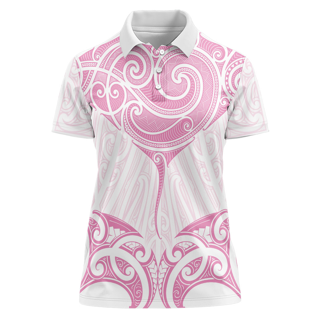 New Zealand Manta Ray Tattoo Women Polo Shirt Aotearoa Maori Haehae Pink