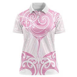 New Zealand Manta Ray Tattoo Women Polo Shirt Aotearoa Maori Haehae Pink