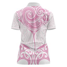 New Zealand Manta Ray Tattoo Women Polo Shirt Aotearoa Maori Haehae Pink