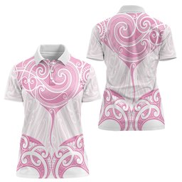 New Zealand Manta Ray Tattoo Women Polo Shirt Aotearoa Maori Haehae Pink
