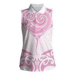 New Zealand Manta Ray Tattoo Women Sleeveless Polo Shirt Aotearoa Maori Haehae Pink
