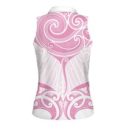 New Zealand Manta Ray Tattoo Women Sleeveless Polo Shirt Aotearoa Maori Haehae Pink