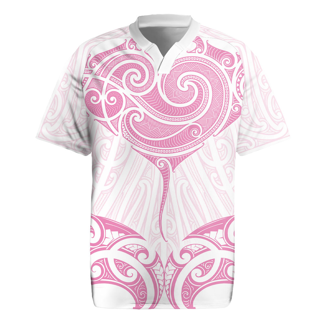 New Zealand Manta Ray Tattoo Rugby Jersey Aotearoa Maori Haehae Pink
