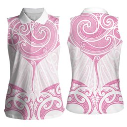 New Zealand Manta Ray Tattoo Women Sleeveless Polo Shirt Aotearoa Maori Haehae Pink