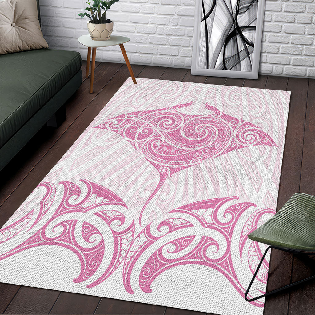 New Zealand Manta Ray Tattoo Area Rug Aotearoa Maori Haehae Pink