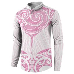 New Zealand Manta Ray Tattoo Button Sweatshirt Aotearoa Maori Haehae Pink