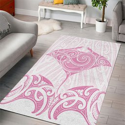 New Zealand Manta Ray Tattoo Area Rug Aotearoa Maori Haehae Pink