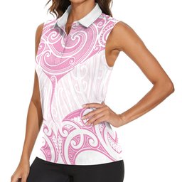 New Zealand Manta Ray Tattoo Women Sleeveless Polo Shirt Aotearoa Maori Haehae Pink
