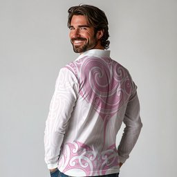 New Zealand Manta Ray Tattoo Long Sleeve Polo Shirt Aotearoa Maori Haehae Pink