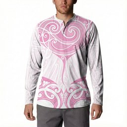 New Zealand Manta Ray Tattoo Button Sweatshirt Aotearoa Maori Haehae Pink