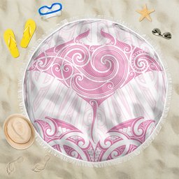New Zealand Manta Ray Tattoo Beach Blanket Aotearoa Maori Haehae Pink