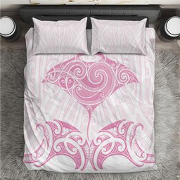 New Zealand Manta Ray Tattoo Bedding Set Aotearoa Maori Haehae Pink