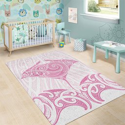 New Zealand Manta Ray Tattoo Area Rug Aotearoa Maori Haehae Pink