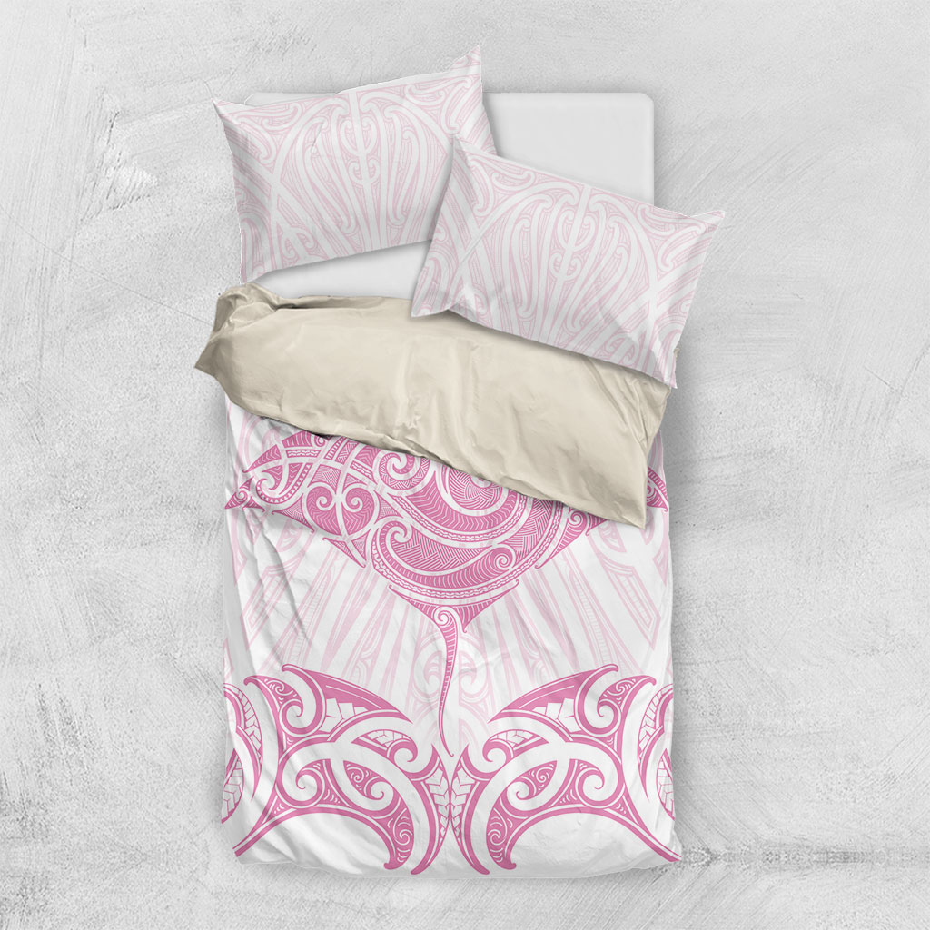 New Zealand Manta Ray Tattoo Bedding Set Aotearoa Maori Haehae Pink