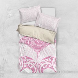 New Zealand Manta Ray Tattoo Bedding Set Aotearoa Maori Haehae Pink