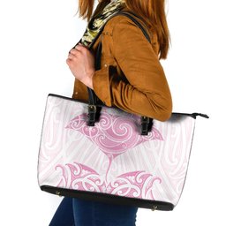 New Zealand Manta Ray Tattoo Leather Tote Bag Aotearoa Maori Haehae Pink