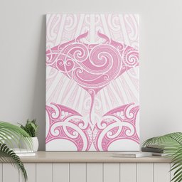 New Zealand Manta Ray Tattoo Canvas Wall Art Aotearoa Maori Haehae Pink