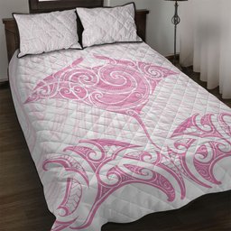 New Zealand Manta Ray Tattoo Quilt Bed Set Aotearoa Maori Haehae Pink