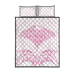 New Zealand Manta Ray Tattoo Quilt Bed Set Aotearoa Maori Haehae Pink