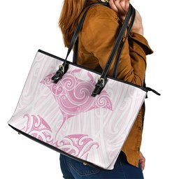 New Zealand Manta Ray Tattoo Leather Tote Bag Aotearoa Maori Haehae Pink