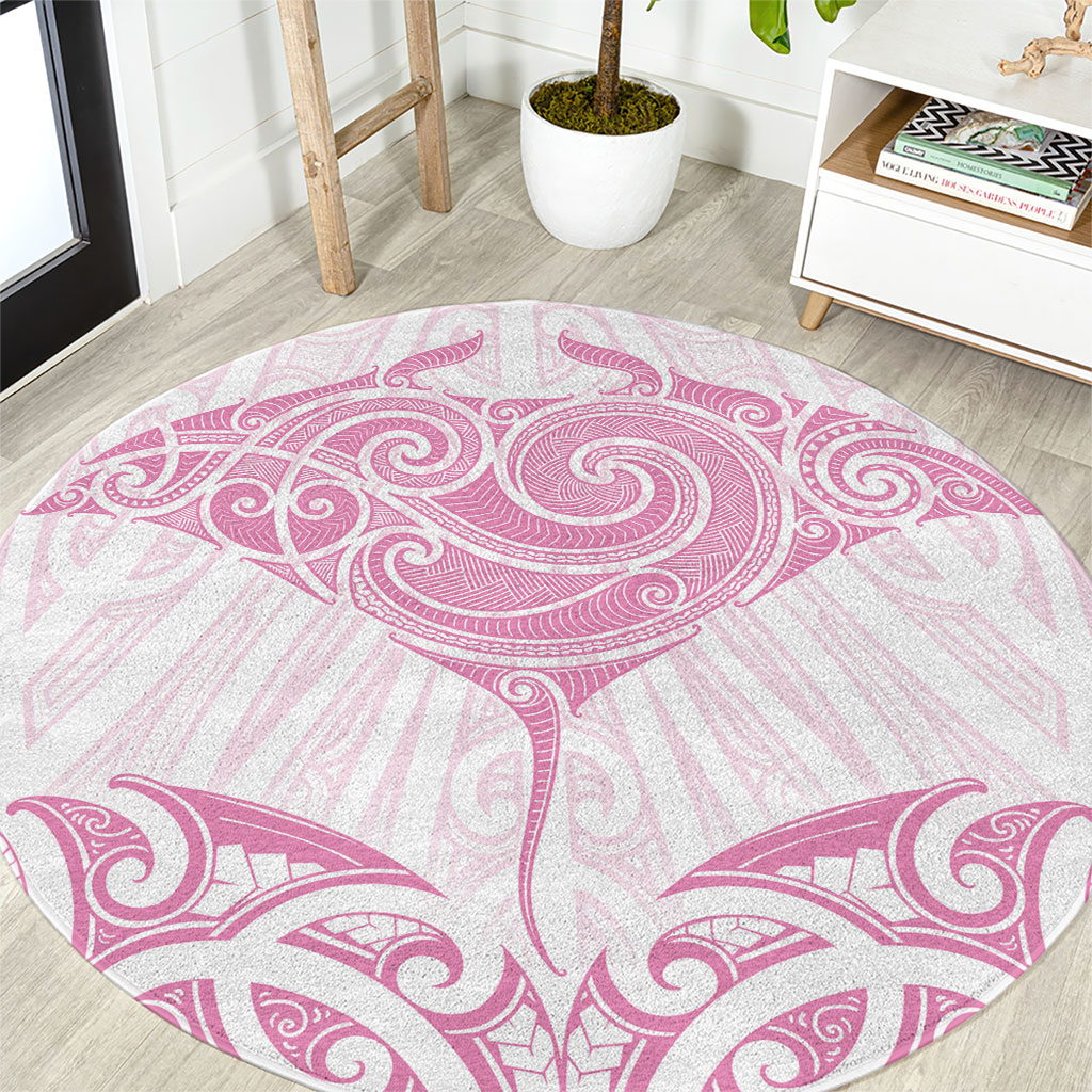 New Zealand Manta Ray Tattoo Round Carpet Aotearoa Maori Haehae Pink