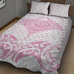 New Zealand Manta Ray Tattoo Quilt Bed Set Aotearoa Maori Haehae Pink