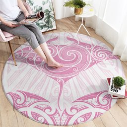 New Zealand Manta Ray Tattoo Round Carpet Aotearoa Maori Haehae Pink