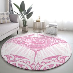 New Zealand Manta Ray Tattoo Round Carpet Aotearoa Maori Haehae Pink