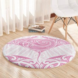 New Zealand Manta Ray Tattoo Round Carpet Aotearoa Maori Haehae Pink