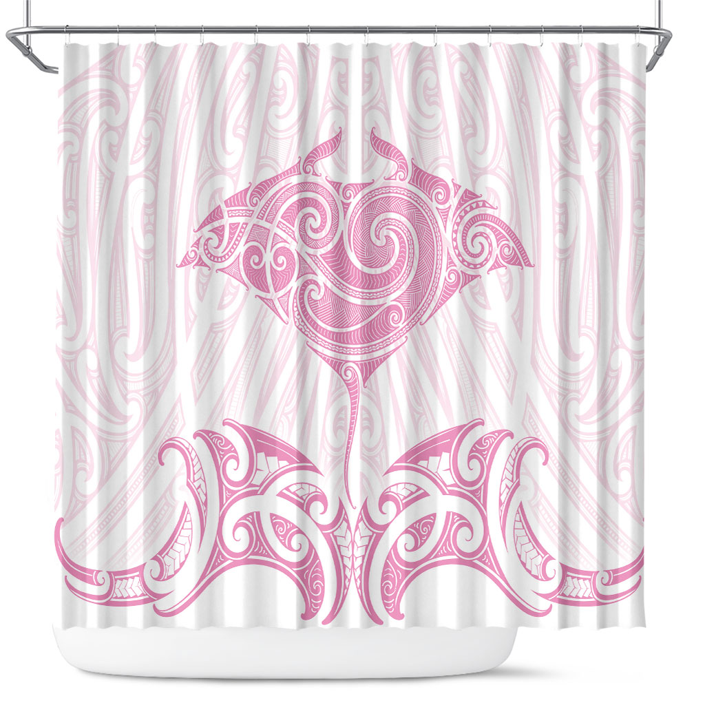 New Zealand Manta Ray Tattoo Shower Curtain Aotearoa Maori Haehae Pink