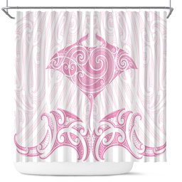 New Zealand Manta Ray Tattoo Shower Curtain Aotearoa Maori Haehae Pink