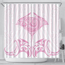 New Zealand Manta Ray Tattoo Shower Curtain Aotearoa Maori Haehae Pink
