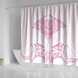 New Zealand Manta Ray Tattoo Shower Curtain Aotearoa Maori Haehae Pink