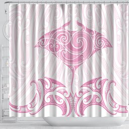 New Zealand Manta Ray Tattoo Shower Curtain Aotearoa Maori Haehae Pink