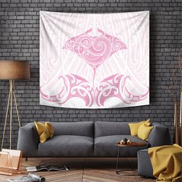 New Zealand Manta Ray Tattoo Tapestry Aotearoa Maori Haehae Pink