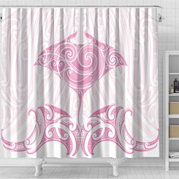 New Zealand Manta Ray Tattoo Shower Curtain Aotearoa Maori Haehae Pink