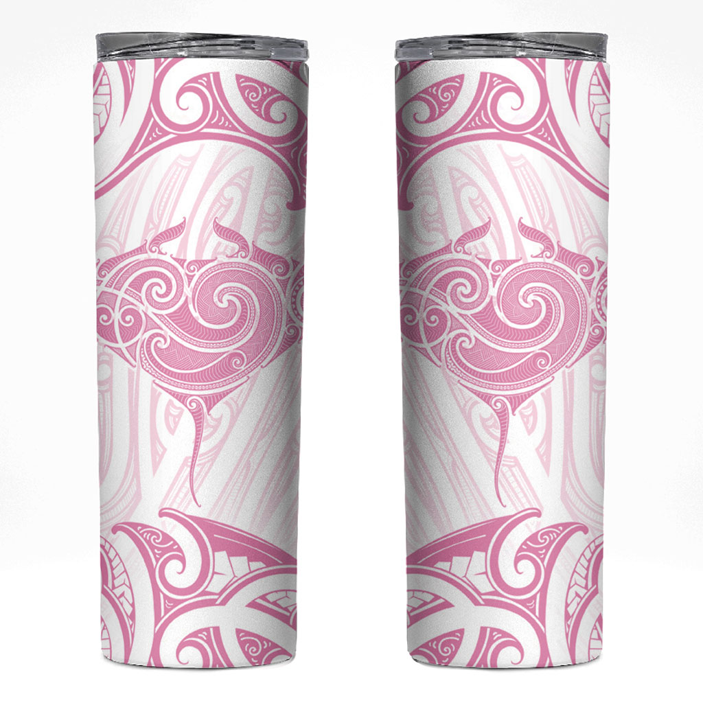 New Zealand Manta Ray Tattoo Skinny Tumbler Aotearoa Maori Haehae Pink