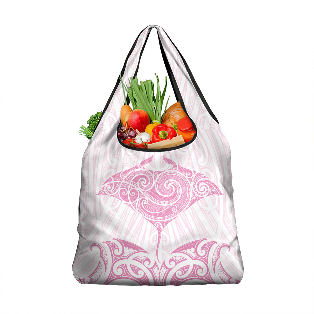 New Zealand Manta Ray Tattoo Grocery Bag Aotearoa Maori Haehae Pink