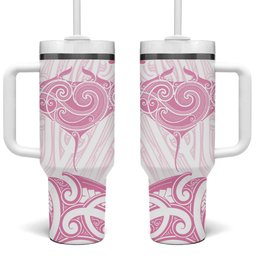 New Zealand Manta Ray Tattoo Tumbler With Handle Aotearoa Maori Haehae Pink