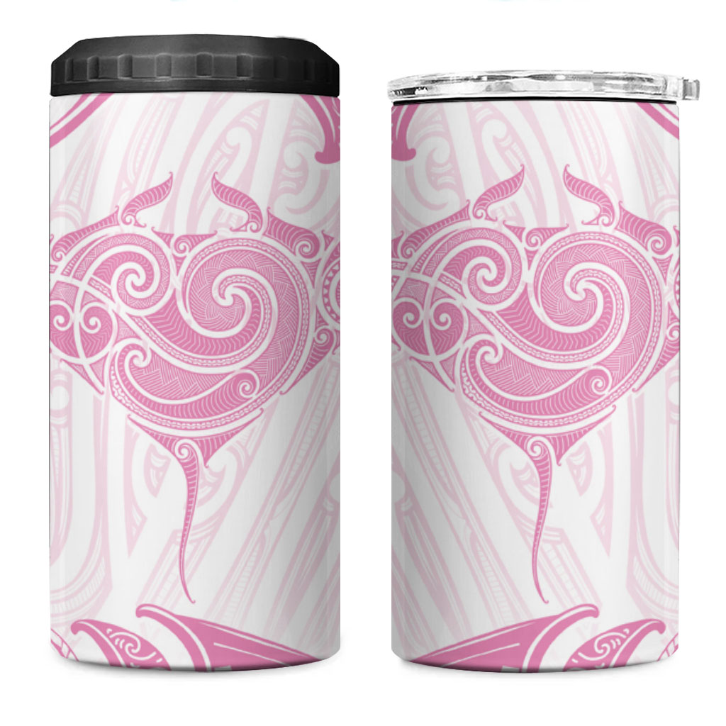 New Zealand Manta Ray Tattoo 4 in 1 Can Cooler Tumbler Aotearoa Maori Haehae Pink