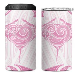 New Zealand Manta Ray Tattoo 4 in 1 Can Cooler Tumbler Aotearoa Maori Haehae Pink